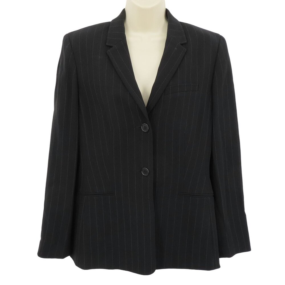 Ann Taylor Women 10 Black White Pinstripe Striped 2 Button Suit Jacket Blazer